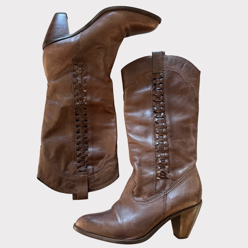 Faith Brown Leather Cowboy Boots Made in Brazil Size 8